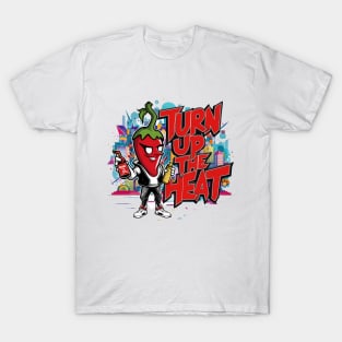 Turn Up The Heat, Hot Sauce Graffiti Design T-Shirt